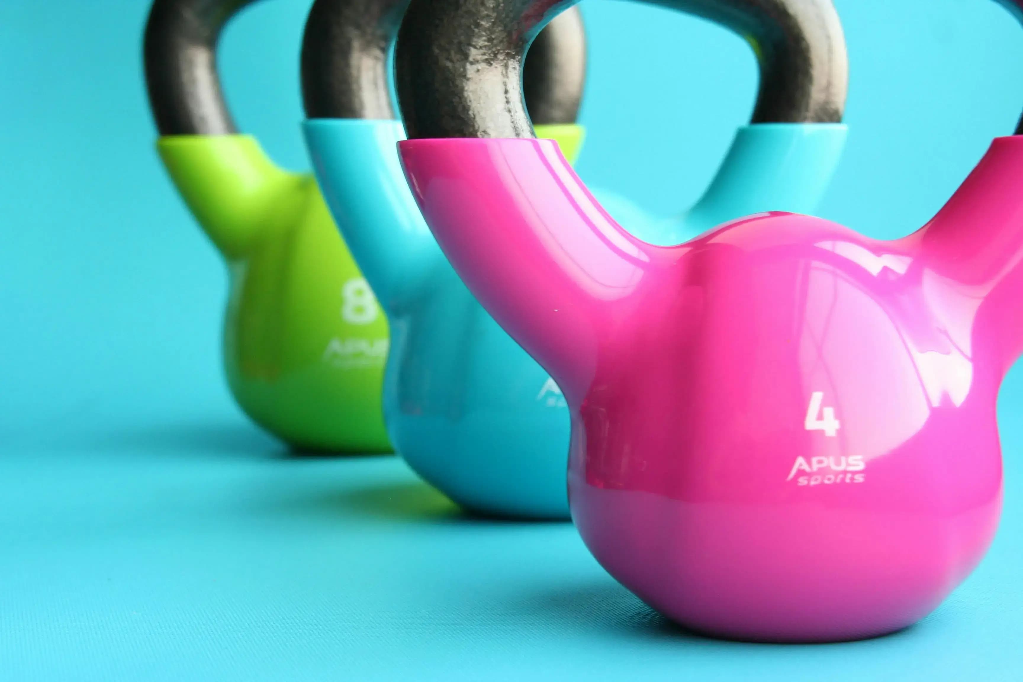 3 different colour fitness weights